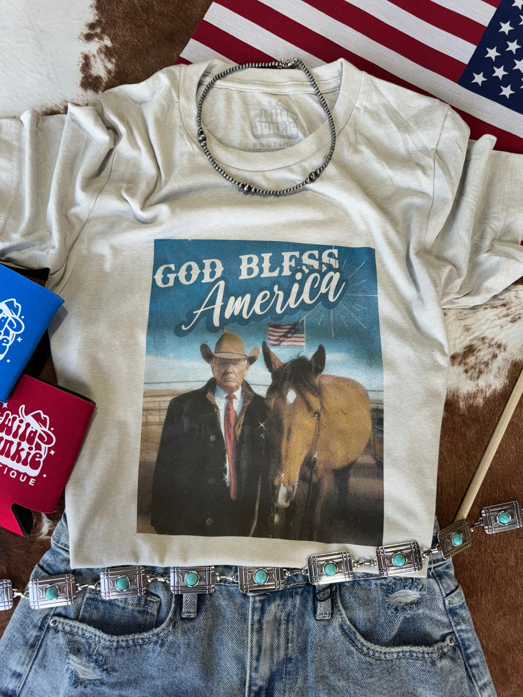 God Bless America Cowboy Trump Graphic Tee