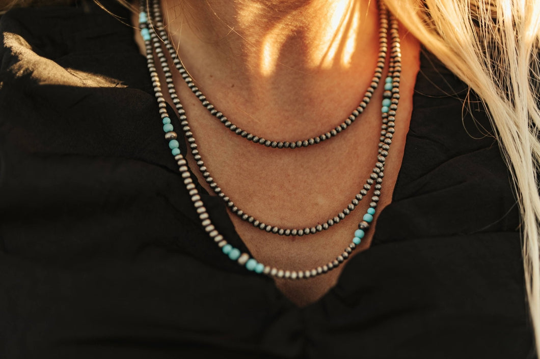 Faux Silver Pearl and Turquoise Layered NecklaceSilverOS