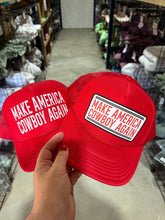 Load image into Gallery viewer, Make America Cowboy Again Banner Trucker HatRedOS
