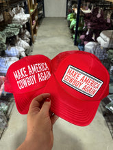 Load image into Gallery viewer, Make America Cowboy Again Red Trucker HatRed White &amp; BlueOS
