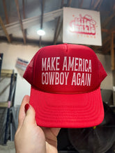 Load image into Gallery viewer, Make America Cowboy Again Red Trucker HatRed White &amp; BlueOS
