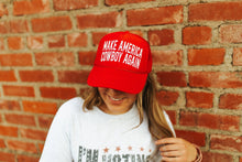 Load image into Gallery viewer, Make America Cowboy Again Red Trucker HatRed &amp; WhiteOS
