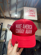 Load image into Gallery viewer, Make America Cowboy Again Red Trucker HatRed White &amp; BlueOS
