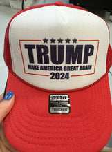 Load image into Gallery viewer, Trump MAGA Trucker HatRed &amp; WhiteOS
