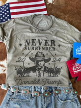 Load image into Gallery viewer, Trump Never Surrender Western Graphic T - shirtOlive AshS
