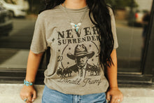 Load image into Gallery viewer, Trump Never Surrender Western Graphic TeeOlive AshS
